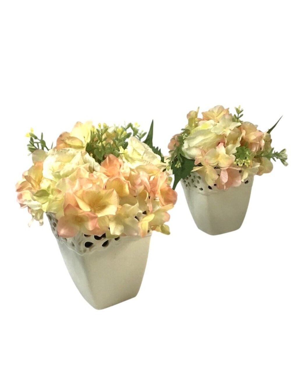 SET OF 2 ARTIFICIAL FLORAL ARRANGEMENT WITH CREAM FLOWERPOT